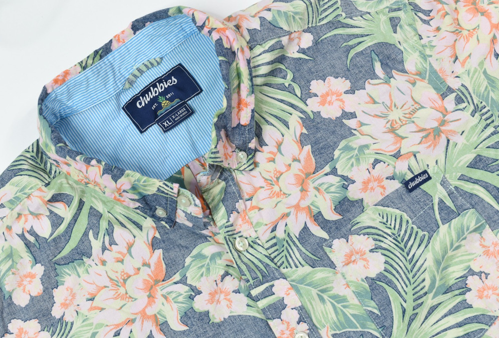 Chubbies Friday Floral Shirt Mens XL Blue Floral Short Sleeve Button-Down